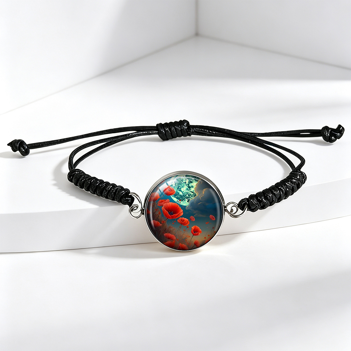 Unisex Night Sky Full Red Poppy Sea Scenery Adjustable Bracelet